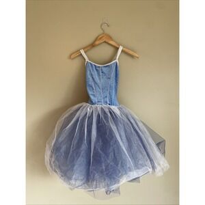 Curtain Call Costumes Adult Small Dance Blue White Tutu Tulle Glitter ASM